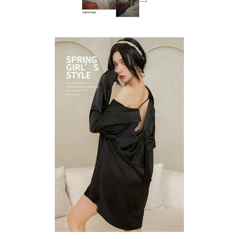 PIKADINGNIS New Style Womens Nightgown Black Lace Lingerie Sexy Nightgown  Satin Night Wear Sleepshirts Night Dress Sleepwear Shirt