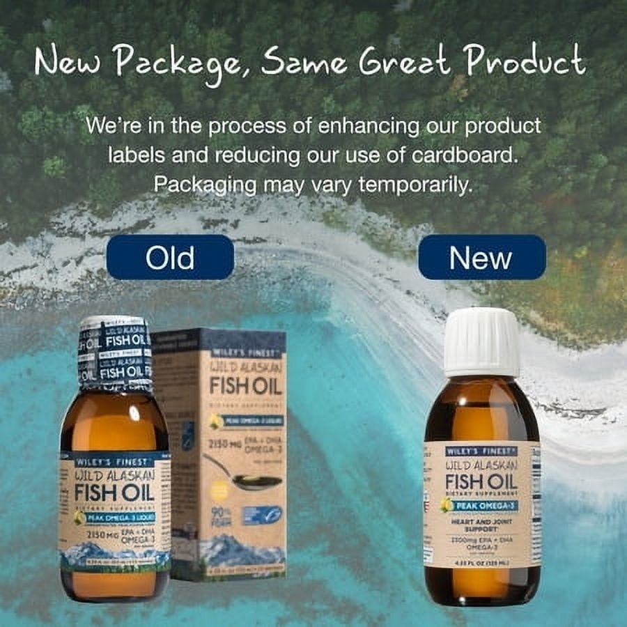 Wiley’s Finest Wild Alaskan Fish Oil Peak Omega-3 Liquid Supplement - 2300mg EPA and DHA Omega-3s - Lemon Flavor - 4.23 Oz (25 Servings)