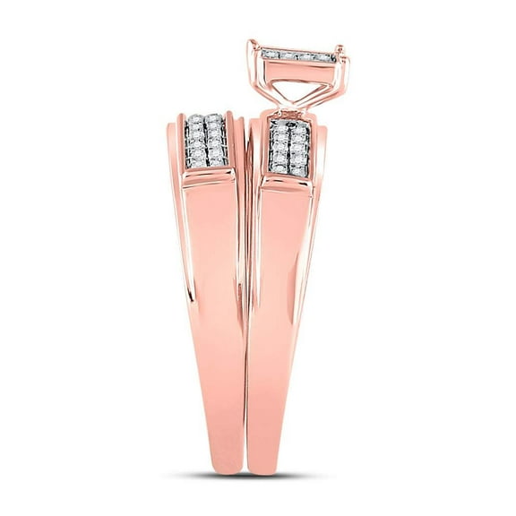 10K Rose Gold His Hers Round Diamond Square Matching Wedding Set 1/3ctw, Womens Size: 5-10, Mens Size: 7-13