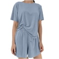 thumbnail image 5 of THDHVS Lounge Sets for Women,Womens Solid Round Neck Short Sleeve Top Shorts Pants 3 Piece Pajama Set,Women's Sleepwear Blue Free Size, 5 of 7