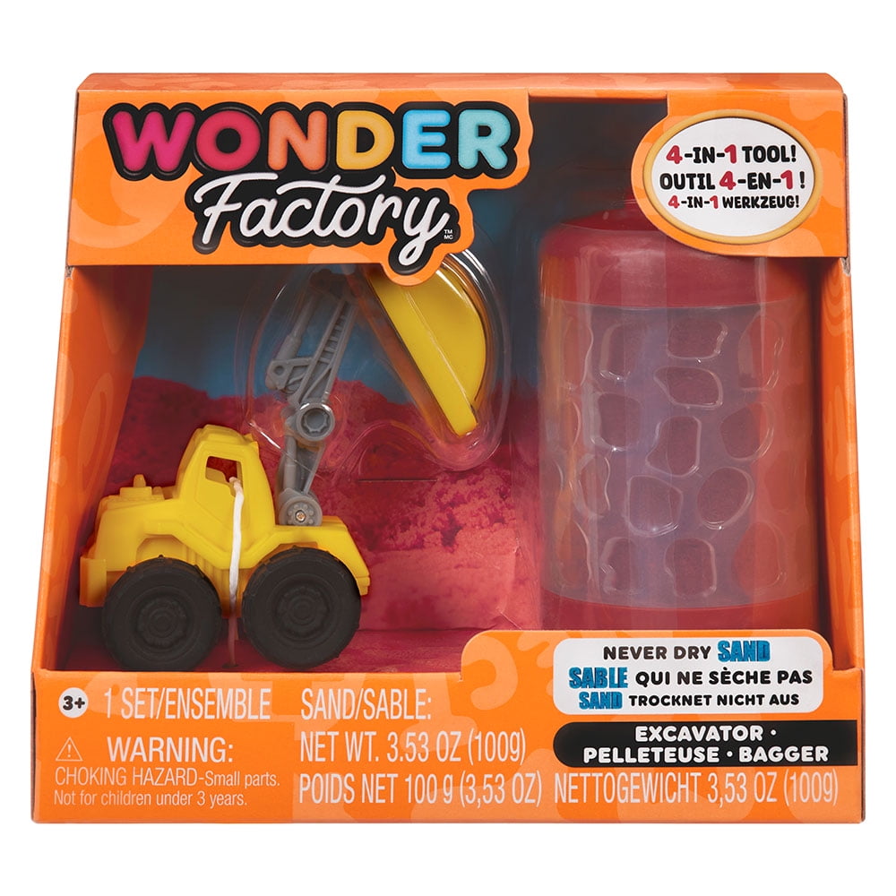 Wonder Factory Never Dry Sand Construction Trucks  - Red + Excavator - Never Dries Out and Gluten Free