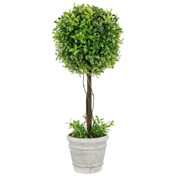 Northlight 17" Round Boxwood Topiary Artificial Potted Tree - Green/Gray