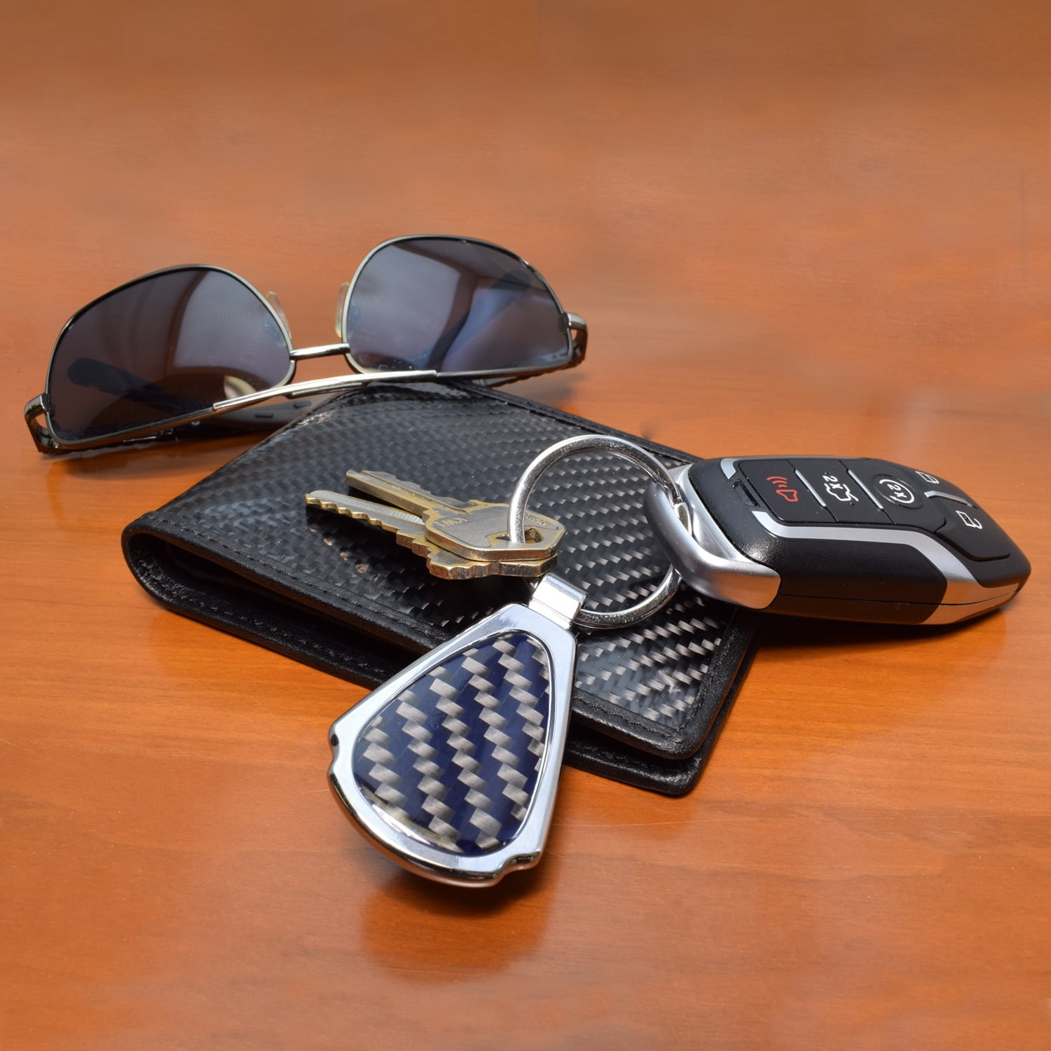 Ford Escape Real Black Carbon Fiber Chrome Metal Teardrop Key Chain