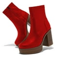 thumbnail image 2 of YDN Women Round Toe Platform Ankle Boots Side Zipper Chunky Stacked Heels Booties Fashion Office Daily Dress Shoes Size 10 Red, 2 of 4