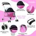 thumbnail image 3 of CL.HPAHKL Pet Stroller for Medium Small Dogs Dog Stroller Cat Stroller Foldable Jogging Travel 4 Wheels Waterproof and 360 Rotating Front Puppy Stroller with Mesh Windows,Pink, 3 of 7