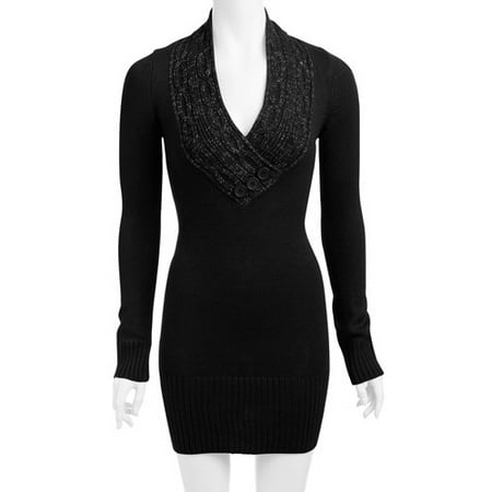 Women's Long-Sleeve V-Neck Sweater Dress - Walmart.com