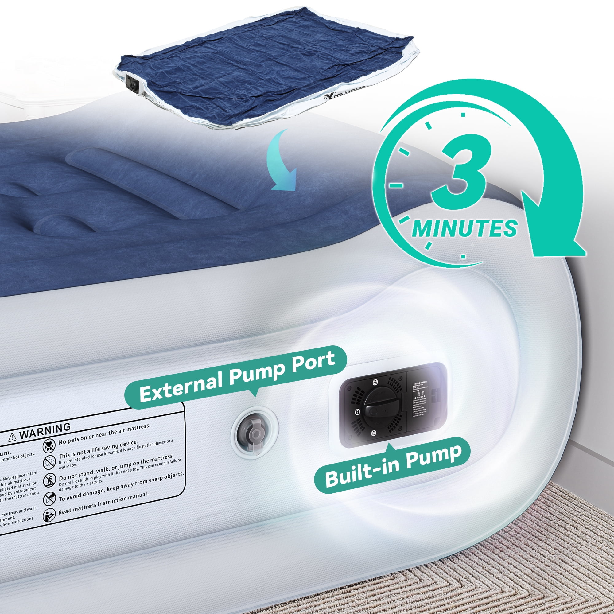 Uforic Twin Air Mattress with Plush Velvet Top, Supportive Ergonomic Design, Built-in Pillow, Emergency Repair Kit, and Quick Inflation & Deflation