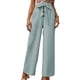 thumbnail image 3 of Pantalones anchos de pierna verde 2XL, color sólido, cintura con lazo, botones en la parte delantera, ajuste holgado informal para vacaciones, citas, trabajo y estilo diario, 3 of 6