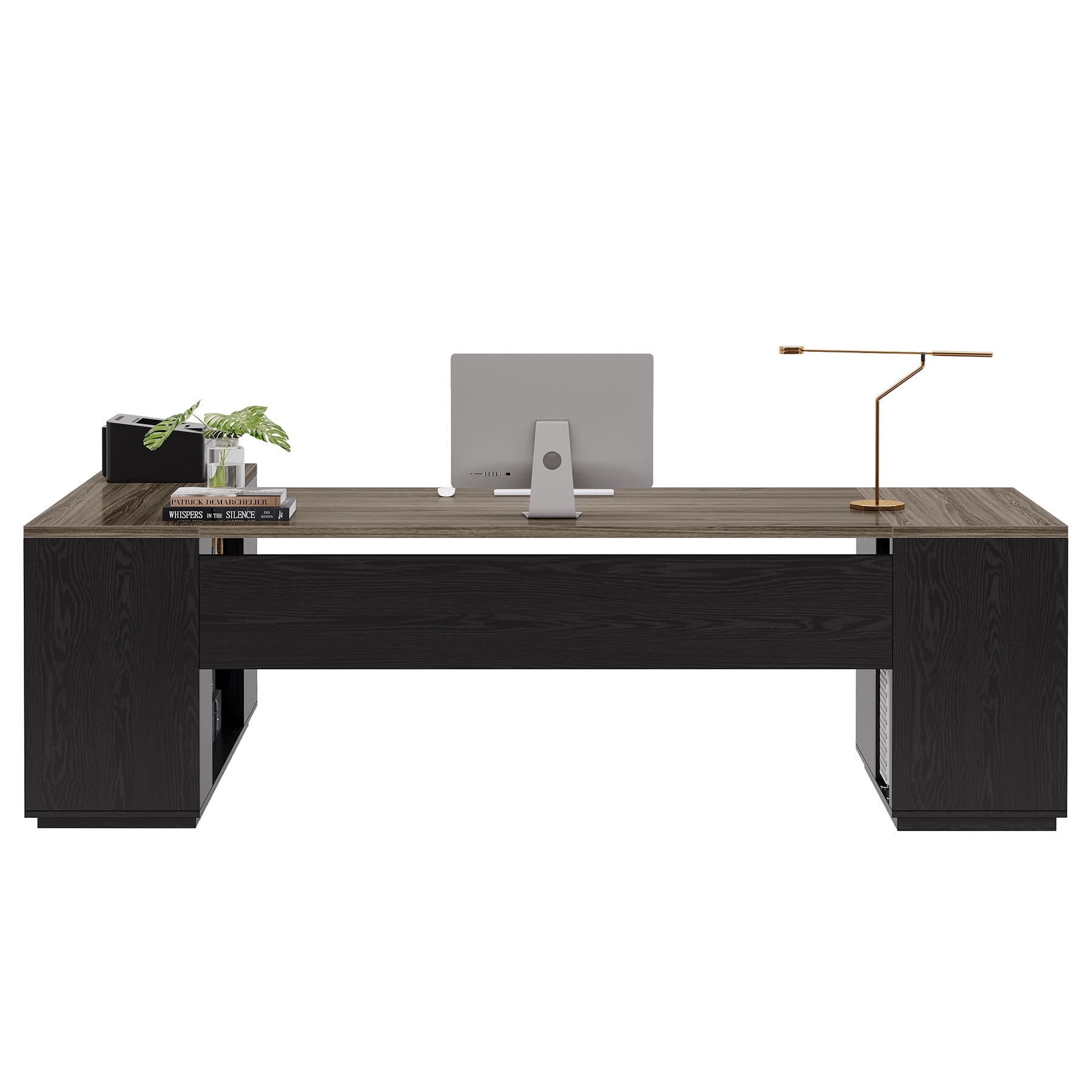Fnova 85" L-Shaped Executive Desk with Storage Drawers, Modern Office Desk with Adjustable Shelves & File Cabinet, Extra Long Corner Computer Desk for Home Office
