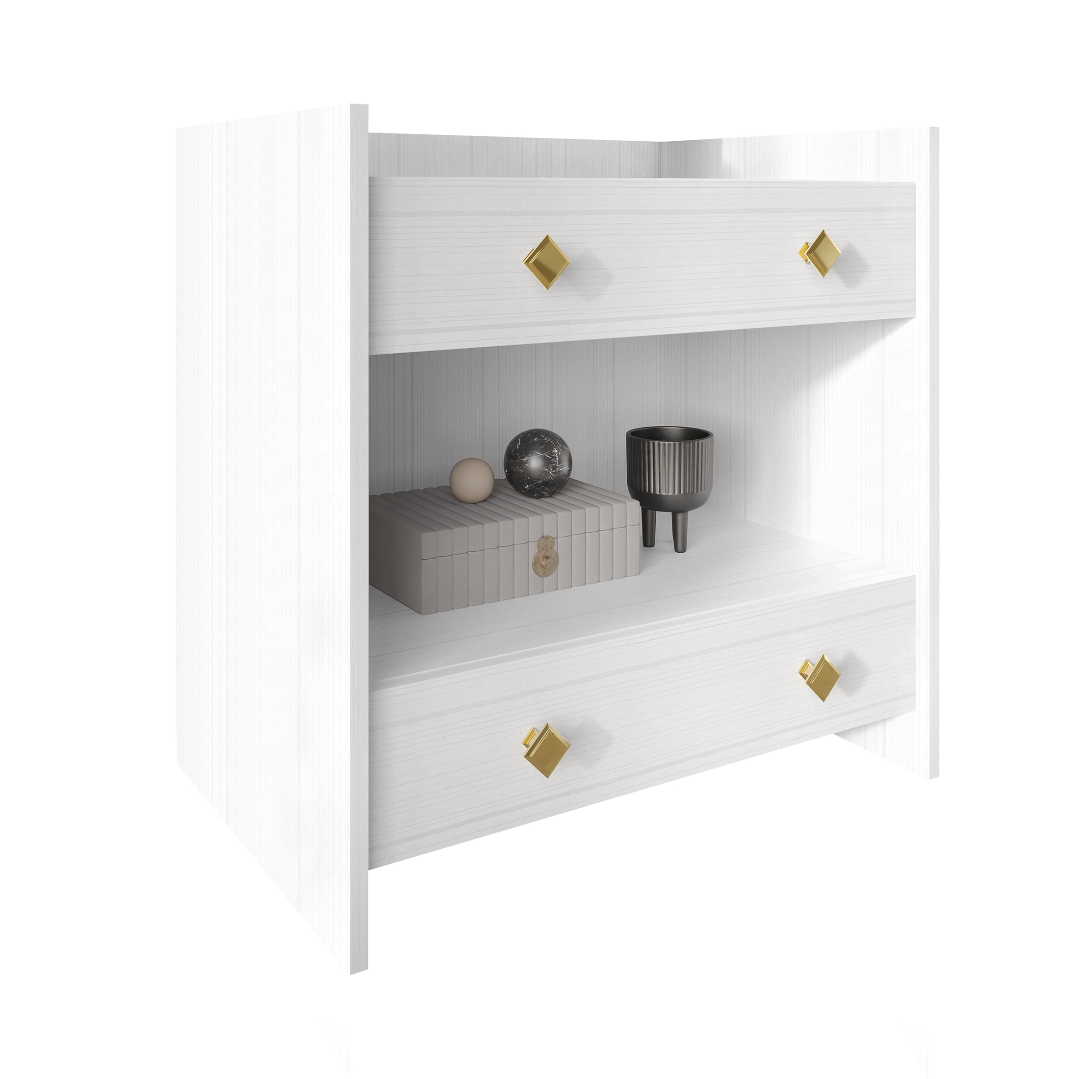 Castle Place Set of 2 Elegant Glam Nightstands, White