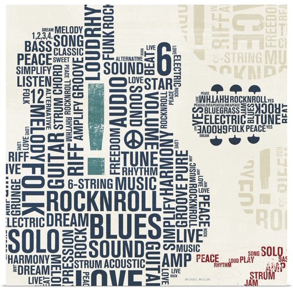Great BIG Canvas | Rolled Michael Mullan Poster Print entitled Type Guitar Square II