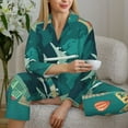 thumbnail image 6 of Honeii Around The Planet print Women's Pajama Sets Long Sleeve Button Down Sleepwear Nightwear Soft Pjs Lounge Sets-Large, 6 of 7