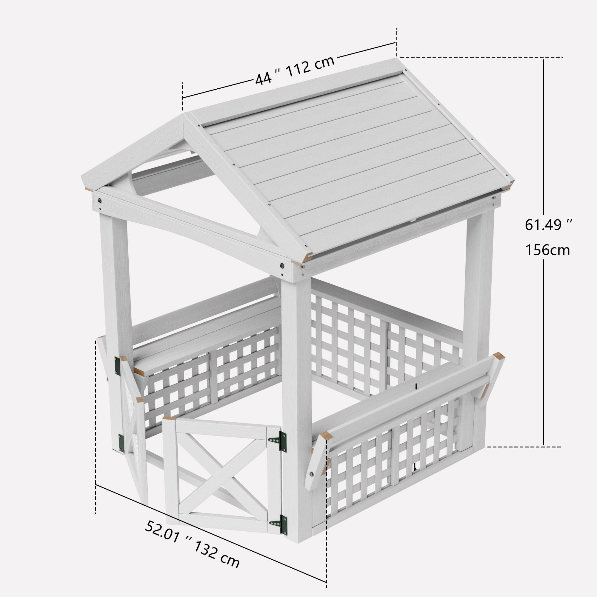 Wooden Outdoor Kids Playhouse with Bench Roof Doors Rustic Garden Backyard Children's Clubhouse