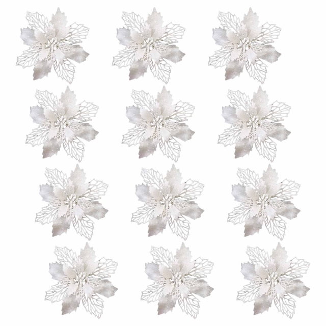 Fiudx Flores Navideñas, Adornos Brillantes para El Árbol, Coronas Decorativas, Adornos para Cajas de Regalo, Decoración para Interiores y Exteriores, Esencial para Celebraciones Navideñas, Paquete de