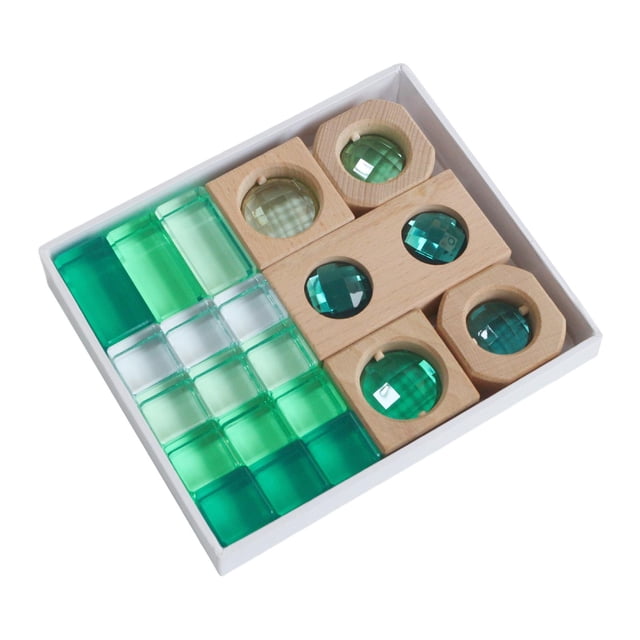 Xuanheng 19Pcs Rainbow Building Cubes Smooth Acrylic GEM Building Blocks Set for Kids Green