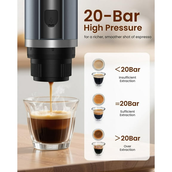 Portable Espresso Maker, 20 Bar Electric Espresso Machine for Travel, Camping, Rechargeable USB-C Mini Coffee Maker for NS Capsule Pods and Ground Coffee, Gray