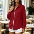 thumbnail image 6 of Women's Shirt Solid Long Sleeve Zipper Blouse Roll Up V Neck Collared Casual Tops with Pocket Vacation Wear Business Outfits, 6 of 8