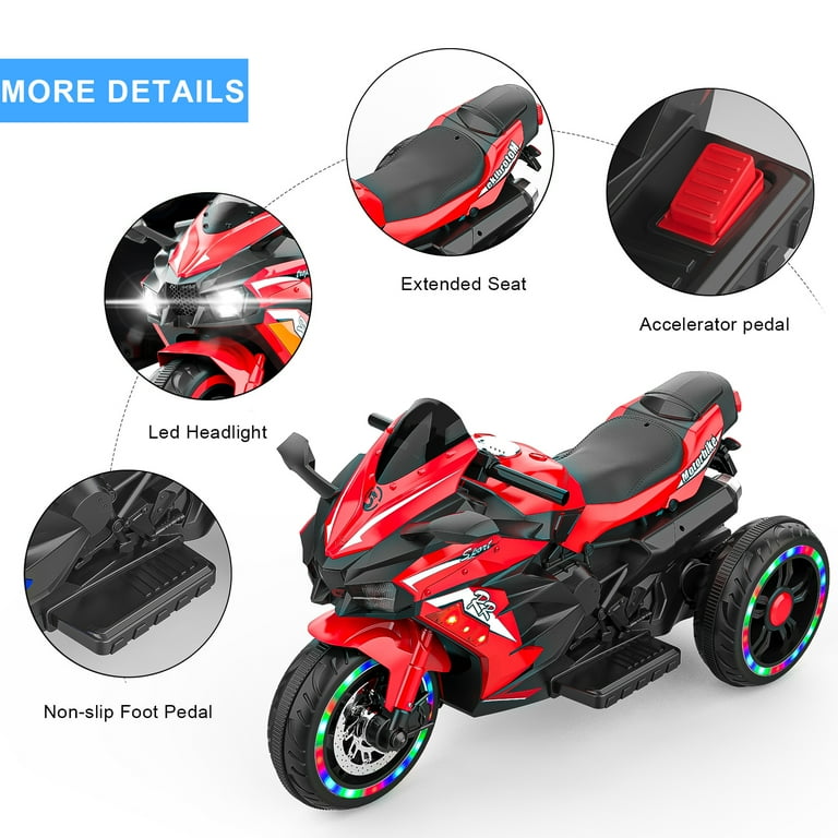 HNH 12v Battery Powered Kids Ride on Motorcycle, 3 Wheels
