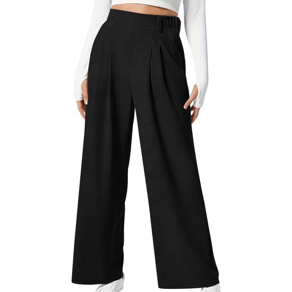 Sexlip Womens High Waist Drapey Loose Wide Leg Suit Pants Professional Elegant Office Business Outfit Black S