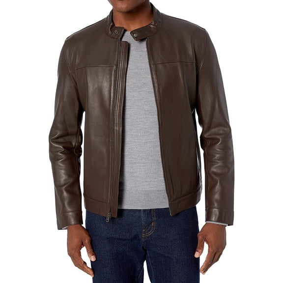 Cole Haan Mens Bonded Leather Bomber Jacket Medium Dark Brown - NWT $695