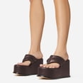 thumbnail image 4 of YDN Women Comfy Open Toe Slip On Mules Wedge High Heels Flip Flop Platform Slippers Summer Party Event Shoes Size 5.5 Brown, 4 of 4