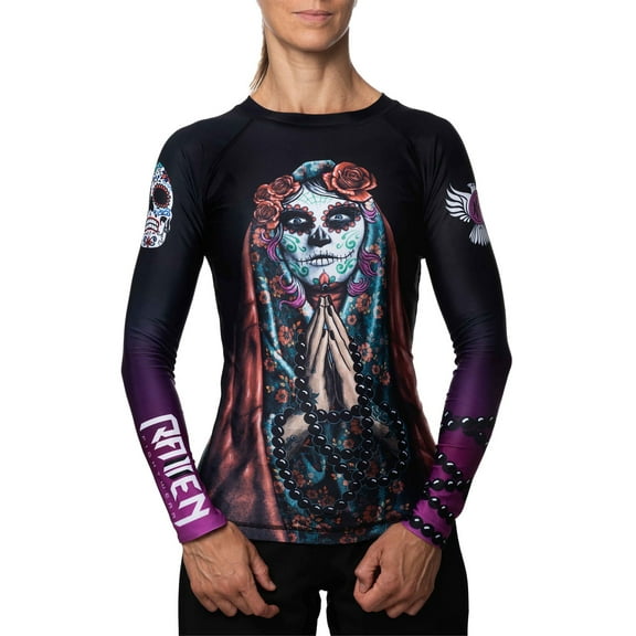 Raven Fightwear Women's La Calavera Catrina Rash Guard BJJ MMA Black
