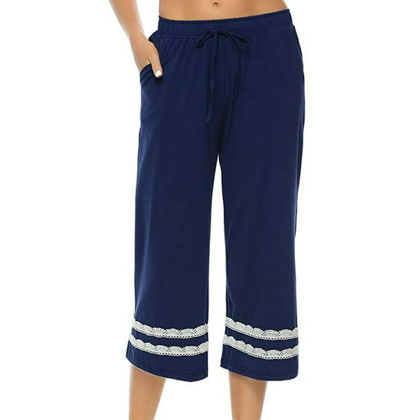 Women Pajama Pants Cotton Sleep Cropped Lounge Bottoms Adjustable Sleepwear S M L XL Walmart