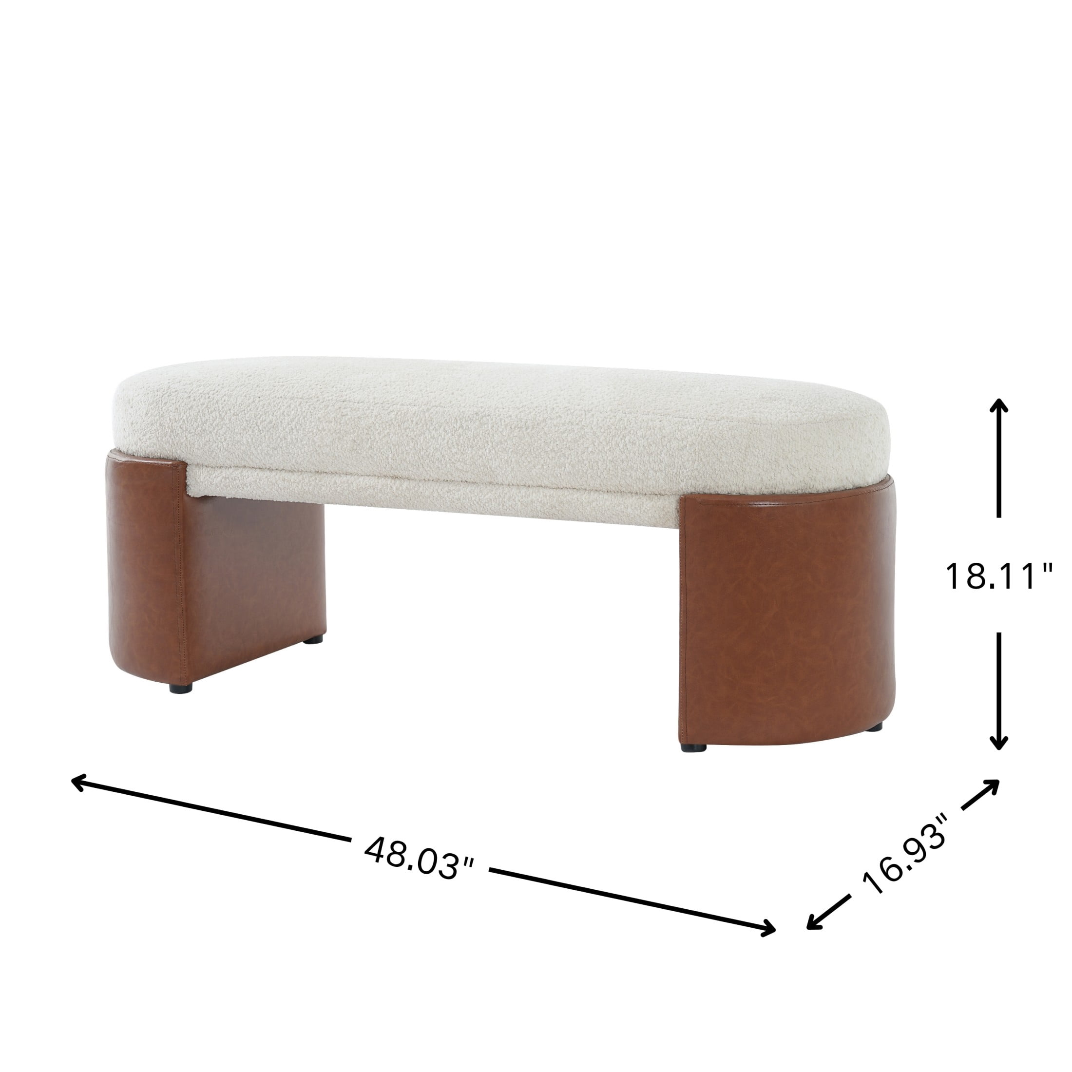 Christopher Knight Home 48" Modern Boucle Upholstered Ottoman Bench with PU Legs, Beige+Brown
