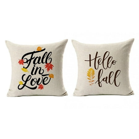 Hello Fall Fall Quotes Throw Pillow Case Autumn Leaf Cushion Cover Cotton Linen 18