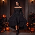 thumbnail image 4 of Gothic Renaissance Dress, Off Shoulder Tiered Dress, Lace Up Corset Waist Dress, Renaissance Dress Women Medieval Costume Victorian Dresses Peasant Gothic Fairy Witch Wedding Under Dress, Black L, 4 of 6