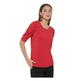 thumbnail image 3 of TOMMY HILFIGER Womens Red Pleated Logo Plate Elbow Sleeve Scoop Neck Top S, 3 of 5