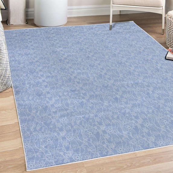 Vintage Decorative Rug, Lace Pattern Backdrop with Floral Composition Victorian Inspirations Wedding, Quality Carpet for Bedroom Dorm and Living Room, 6 Sizes, Pale Azure, by Ambesonne
