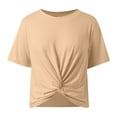 thumbnail image 3 of Daznico Women's Knotted Crop Top, Short Sleeve Crew Neck Casual Spring Summer Tee,L, 3 of 4