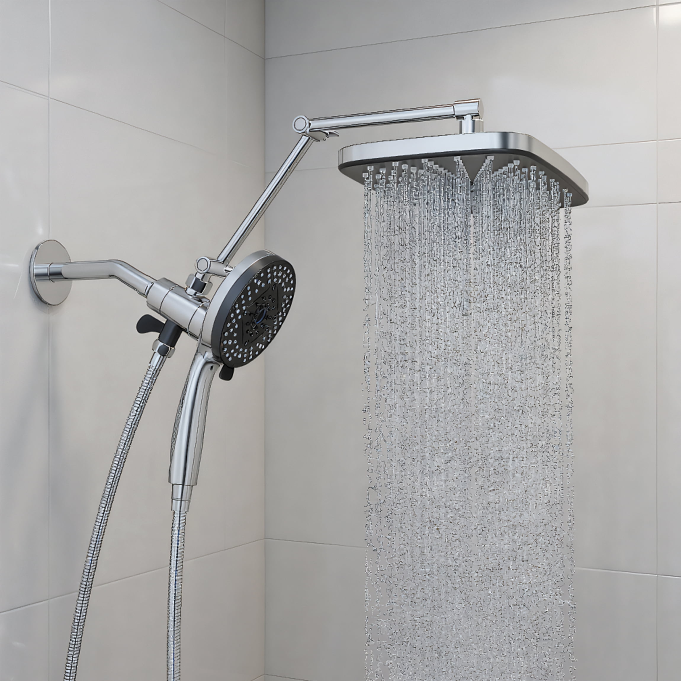 High Pressure Rain Shower Head: Upgrade Shower Heads with Handheld Spray Combo with Fixed Showerhead and 8 Sprays Handheld Shower Head, Detachable Shower head Built-in Magnetic Docking and Power Jets