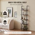 thumbnail image 6 of 5-Tier Ladder Shelf,Wall-Mounted Bookshelf with Metal Frame,17.3x11.8in Storage Rack for Kitchen,Bedroom,Bathroom,and Living Room,Black, 6 of 6