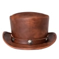 thumbnail image 2 of unisex elegante, talla inconfundible con remache de material cuero victoriano para Showman Disfraz Halloween Mujeres Hombres , color marrón BLESIY Sombrero de copa de mago, 2 of 7