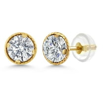 Gem Stone King 14K Yellow Gold Lab Grown Diamond Earrings for Women | 1.00 Cttw | Gemstone April Birthstone | Round 5MM | E-F Color | VVS-VS Clarity