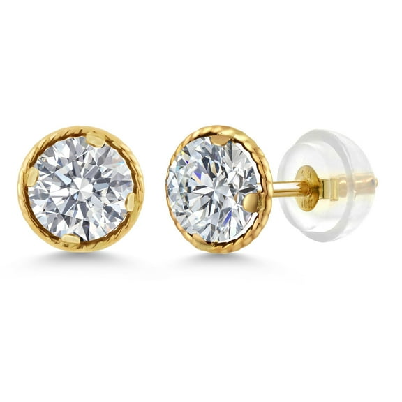 Gem Stone King 14K Yellow Gold Lab Grown Diamond Earrings for Women | 1.00 Cttw | Gemstone April Birthstone | Round 5MM | E-F Color | VVS-VS Clarity
