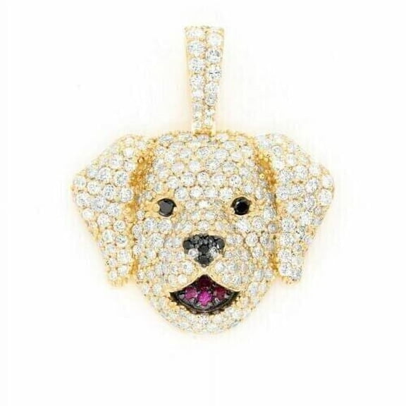 2CT Round Cut VVS1 Diamond Beautiful Dog Pendant 14k Yellow Gold Finish