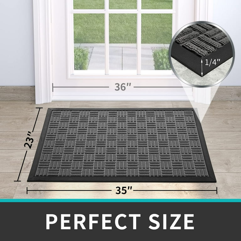 Door Mat Front Indoor Outdoor Doormat Small Heavy Duty Rubber Outside Floor  Rug for Entryway Patio Waterproof Low-Profile,23x35,Gray 