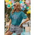 thumbnail image 2 of Camiseta HQP He is Risen Easter para mujer, color cian, 2 of 7