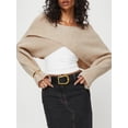thumbnail image 2 of Biekopu Women Cute Cropped Sweater Solid Color Cross Long Sleeve Pullover Tops Knitwear for Fall Warm Streetwear, 2 of 6