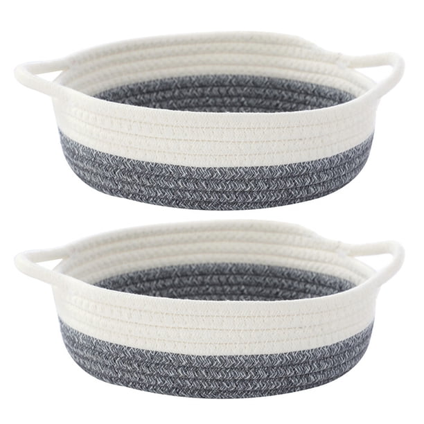 2 uds cesta de cuerda de algodón pequeña cesta de almacenamiento tejida bandeja de tela redonda tipo abierto MFZFUKR BST3002340-2
