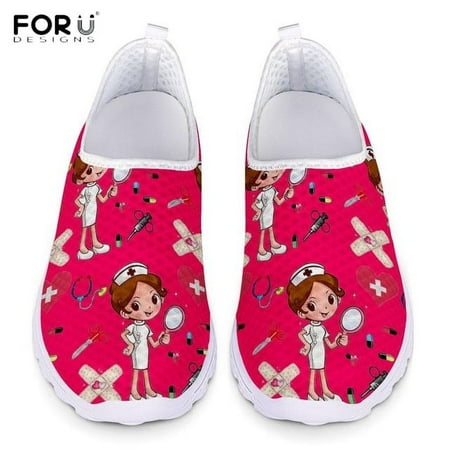 

FORUDESIGNS Nursing Shoes for Women Cute Cartoon Nurse Doctor Printed Slip On Flats Sneakers Spring/Autumn Casual Ladies Loafers