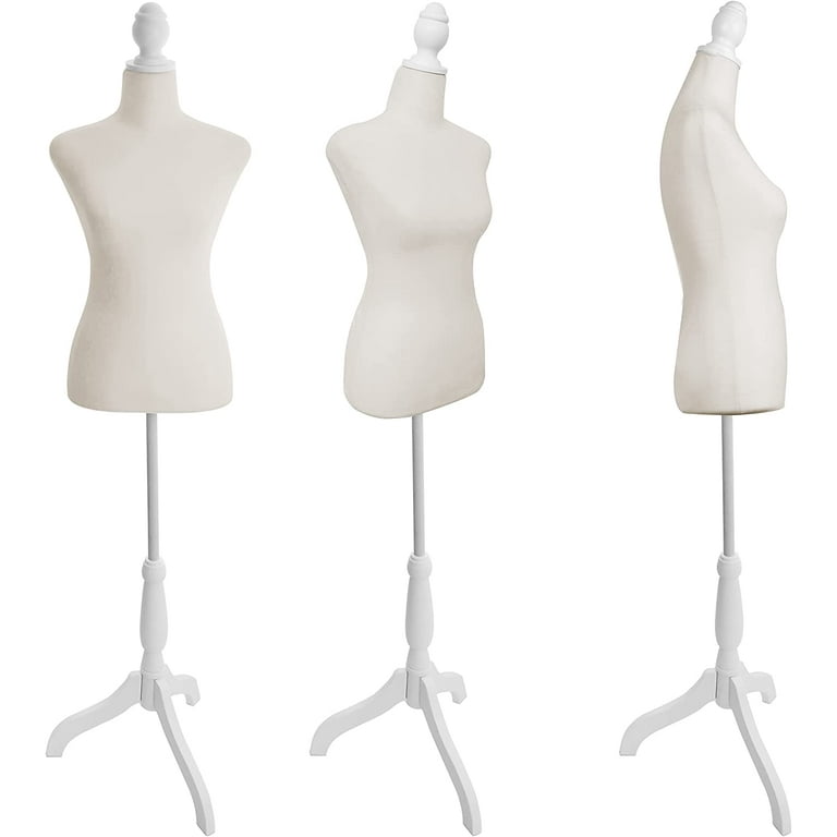 FreeLung Female Mannequin Torso Dress Form Adjustable Tripod Stand Base  Style (Beige) 