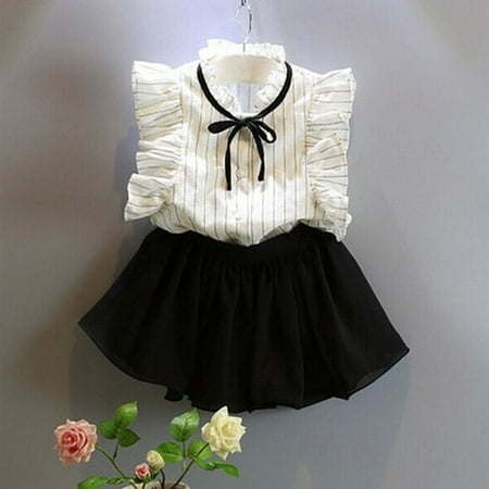 2pcs Toddler Kids Baby Girls Outfits T Shirt Tops+Shorts Skirt Dress Clothes Set 2-7Years