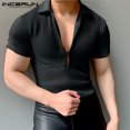 thumbnail image 2 of INCERUN Tops 2024 estilo coreano moda para hombre textura diseño en V profundo camisetas casuales ropa de calle de manga corta de punto camiseta S-5XL, 2 of 5