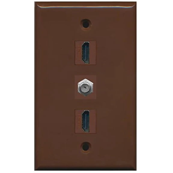 RiteAV - 2 Port HDMI and 1 Port Coax Cable TV- F-Type Wall Plate - Brown