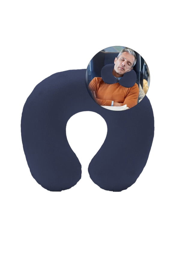 Yoloke Travel Neck Pillow - Lightweight Extra Comfort Inflatable - U-Shaped Neck Pillow for Travelling(Navy)