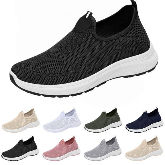 longantii Womens Orthopedic Shoes Arch Support Non Slip Slip on Nurse Shoes Breathable Mesh Stretch Business Casual Shoes Soft 2026 New Orthopedic Shoes Black